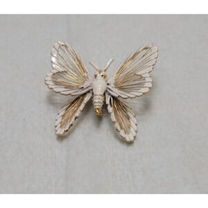 Monet Signed Gold Tone White Gold Wire Wings Butterfly Brooch 1.75" x 1.25"